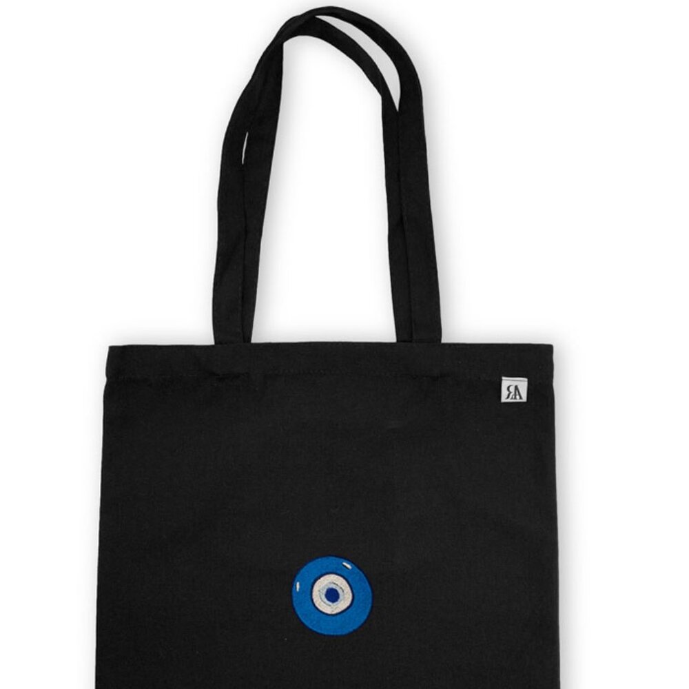 Embroidered Evil Eye / Nazar Tote Bag - Black